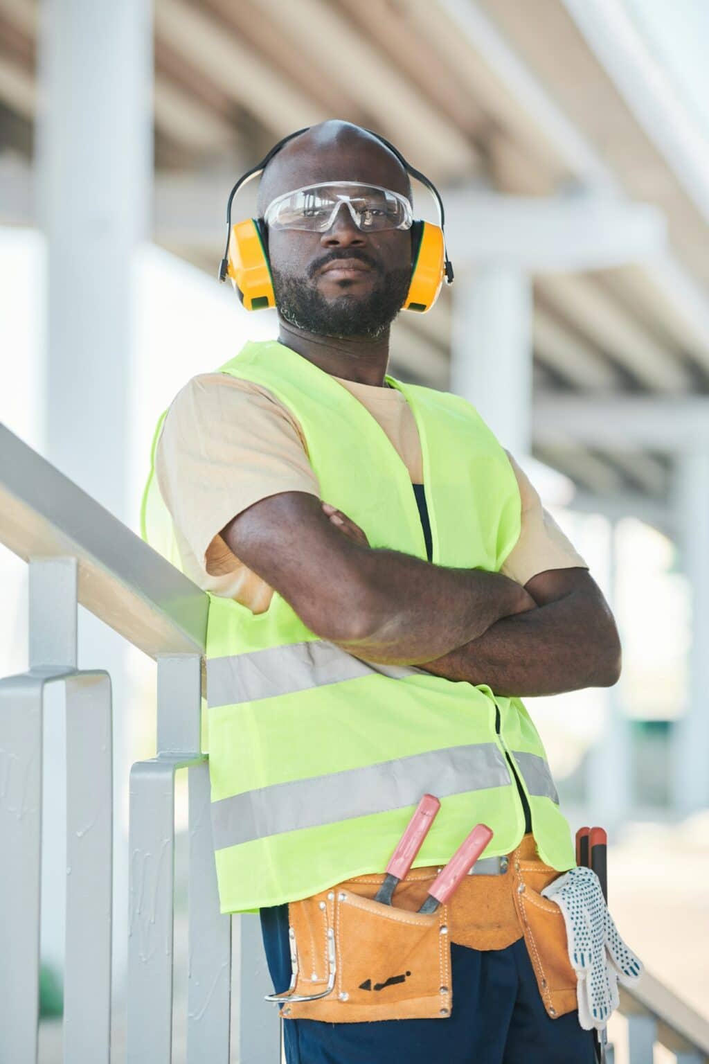 Black construction worker wearing hardhat